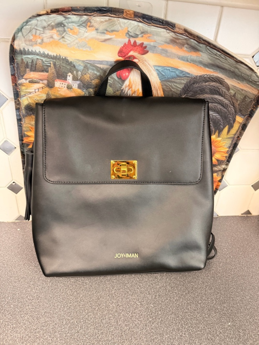 Joy&iman  REAL Leather Men's Backpack with Gold Hardware